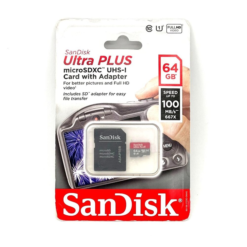 SanDisk Ultra Plus 64GB microSDXC UHS-I Card With SD Adapter Video Speed 100MB/S